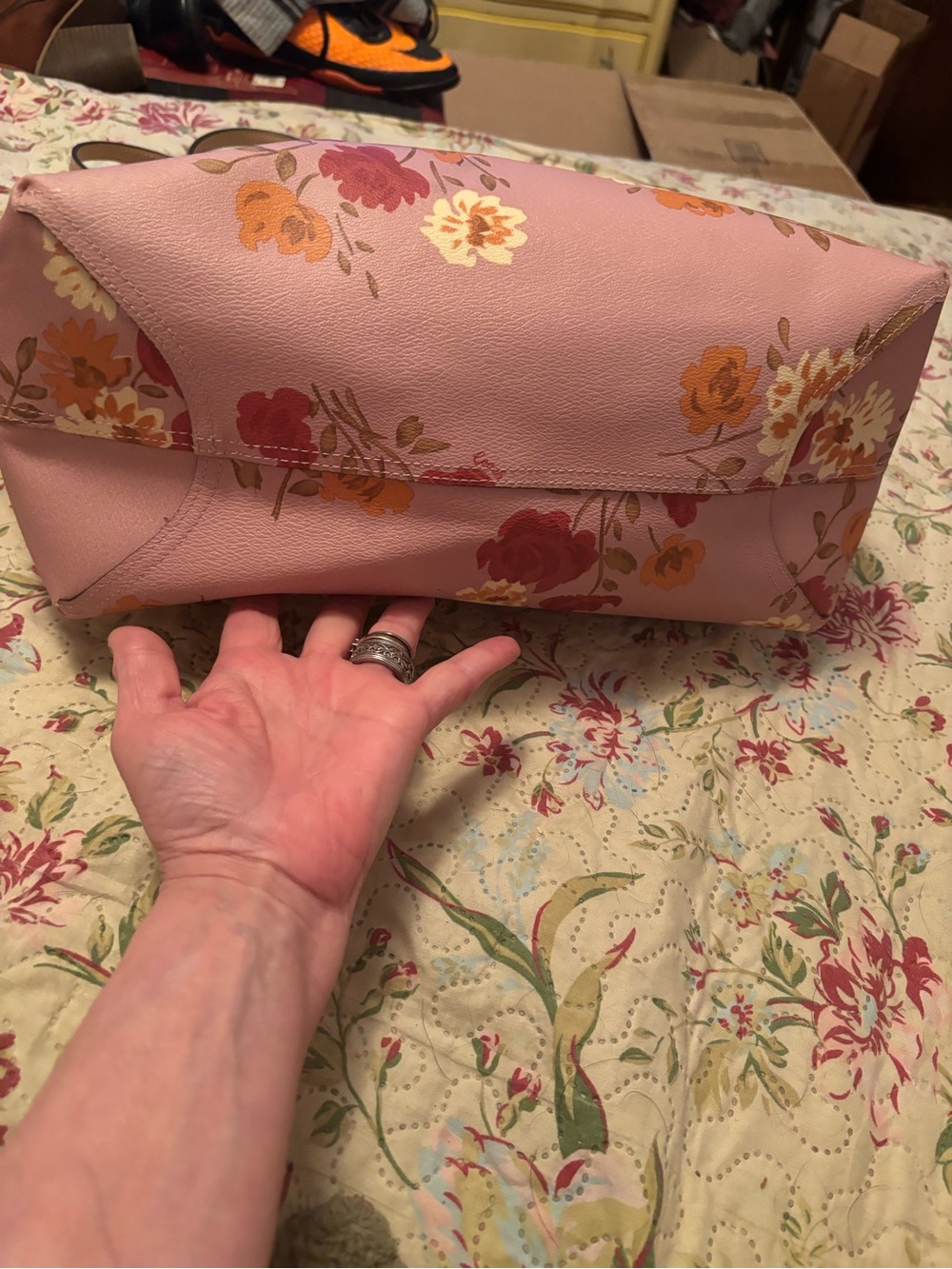 Coach Peony Floral print Tote with Tan Trim - Picture 5 of 16
